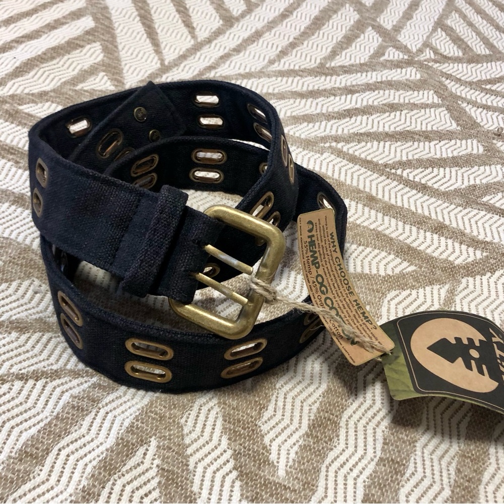 LiViTY Black Hemp & Cotton Belt with Brassy Eyelets and double buckle